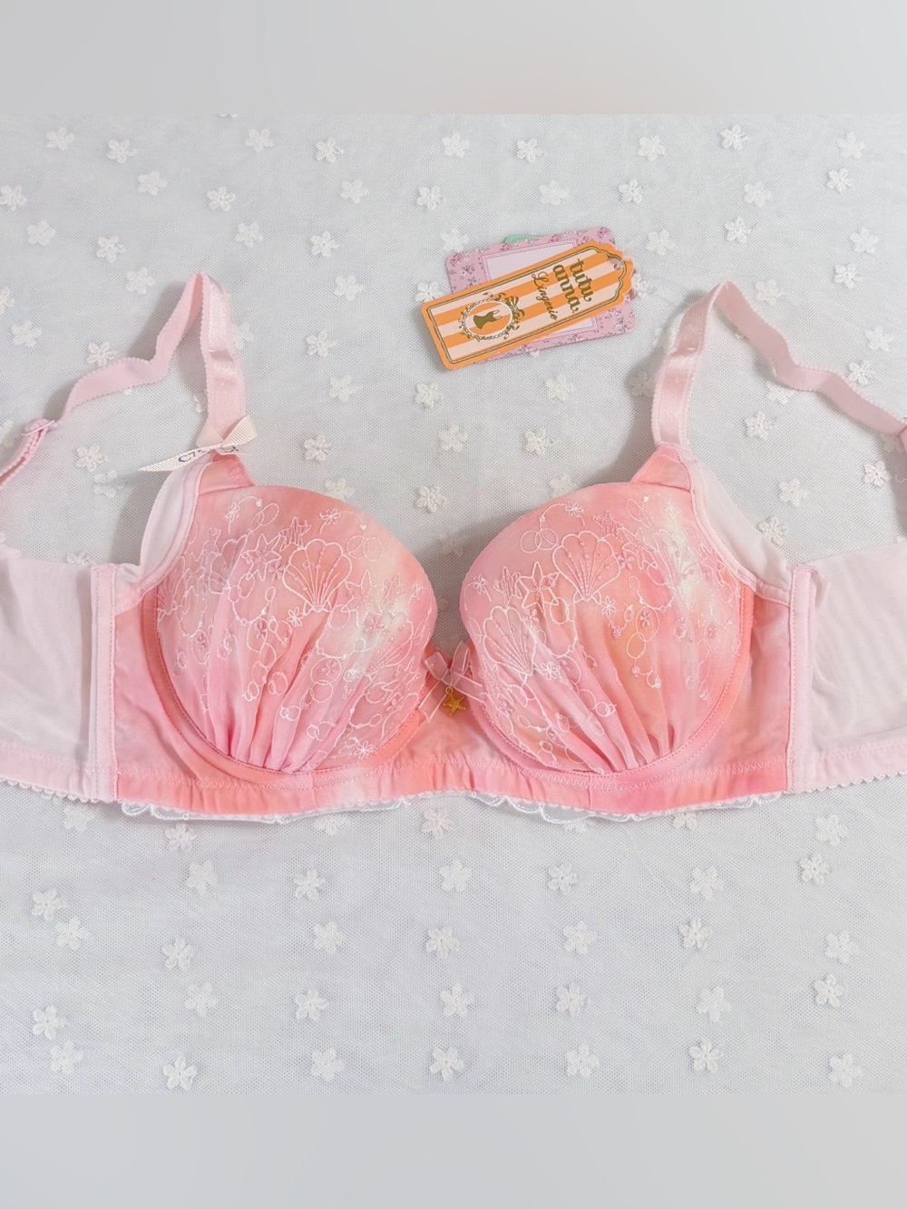 US-34B/JP-C75 Japanese Brand tutu anna Glittery Shells Embroidery PushUp Bra NWT